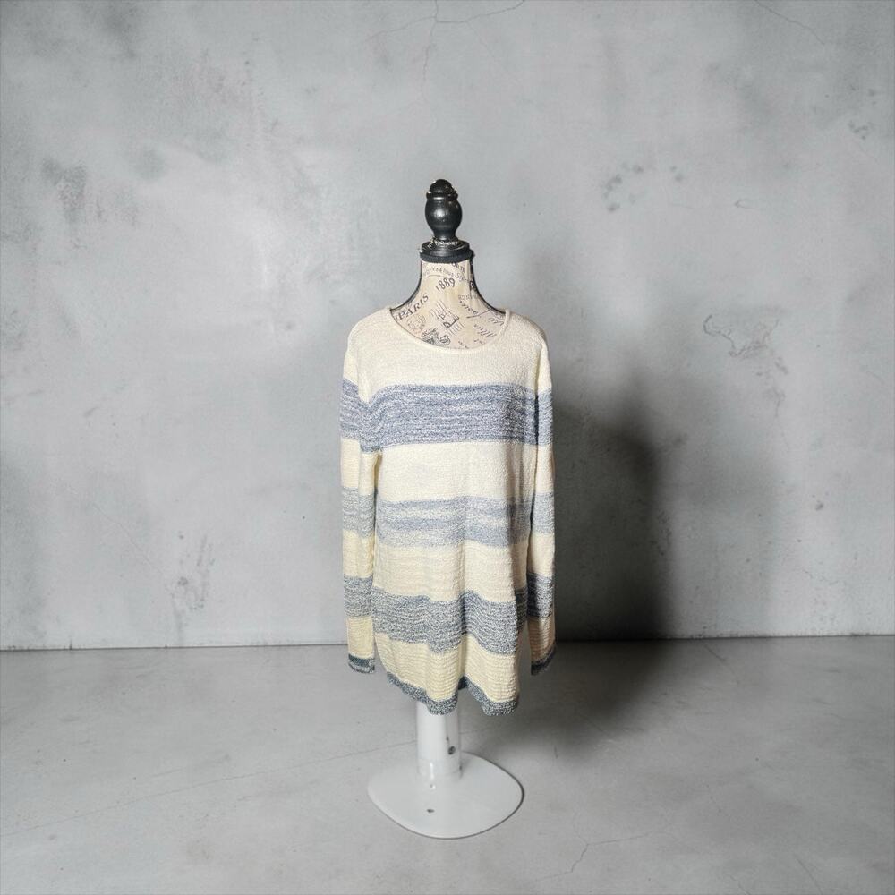 Calvin Klein Striped Split-Back Tunic Sweater Cream Blue Women's Size XXL